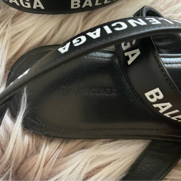 Balenciaga Black Leather Logo Strap Sandals - Picture 5 of 9